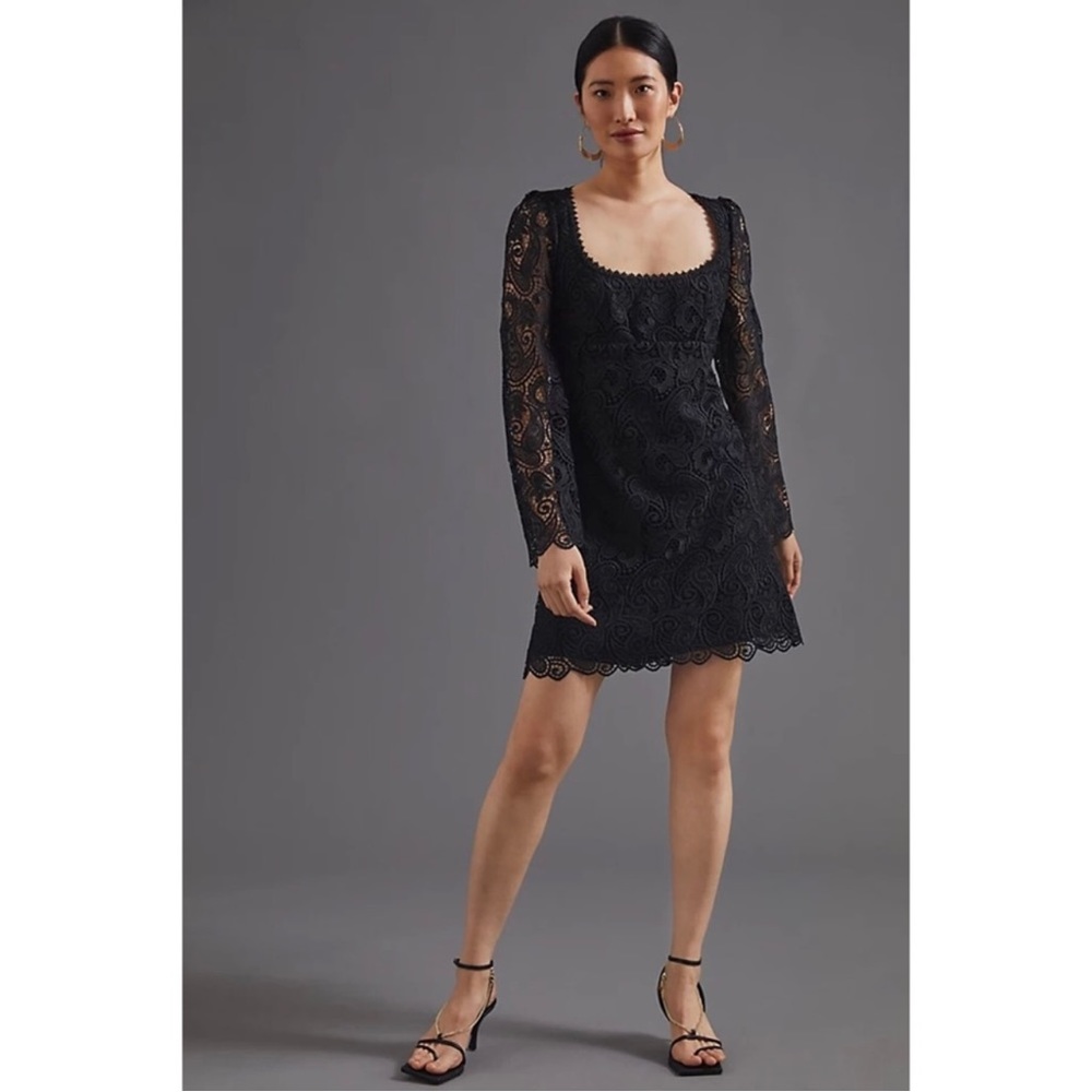 Maeve Anthropologie NWT Black Lace Mini Dress Size 12